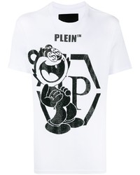 weißes und schwarzes bedrucktes T-Shirt mit einem Rundhalsausschnitt von Philipp Plein