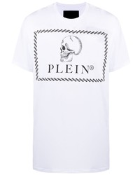 weißes und schwarzes bedrucktes T-Shirt mit einem Rundhalsausschnitt von Philipp Plein