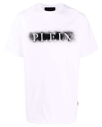 weißes und schwarzes bedrucktes T-Shirt mit einem Rundhalsausschnitt von Philipp Plein