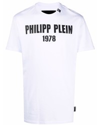 weißes und schwarzes bedrucktes T-Shirt mit einem Rundhalsausschnitt von Philipp Plein