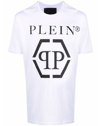 weißes und schwarzes bedrucktes T-Shirt mit einem Rundhalsausschnitt von Philipp Plein