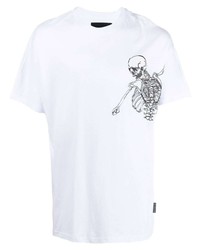 weißes und schwarzes bedrucktes T-Shirt mit einem Rundhalsausschnitt von Philipp Plein