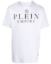 weißes und schwarzes bedrucktes T-Shirt mit einem Rundhalsausschnitt von Philipp Plein