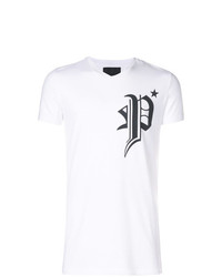 weißes und schwarzes bedrucktes T-Shirt mit einem Rundhalsausschnitt von Philipp Plein