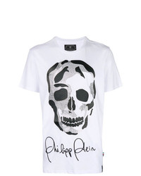 weißes und schwarzes bedrucktes T-Shirt mit einem Rundhalsausschnitt von Philipp Plein