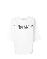 weißes und schwarzes bedrucktes T-Shirt mit einem Rundhalsausschnitt von Philosophy di Lorenzo Serafini