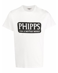 weißes und schwarzes bedrucktes T-Shirt mit einem Rundhalsausschnitt von Phipps