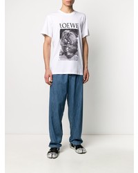 weißes und schwarzes bedrucktes T-Shirt mit einem Rundhalsausschnitt von Loewe