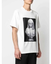 weißes und schwarzes bedrucktes T-Shirt mit einem Rundhalsausschnitt von Trussardi