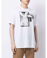 weißes und schwarzes bedrucktes T-Shirt mit einem Rundhalsausschnitt von Armani Exchange