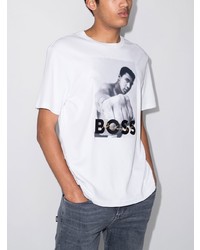 weißes und schwarzes bedrucktes T-Shirt mit einem Rundhalsausschnitt von BOSS