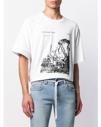 weißes und schwarzes bedrucktes T-Shirt mit einem Rundhalsausschnitt von Off-White