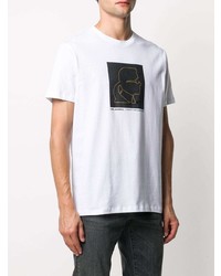 weißes und schwarzes bedrucktes T-Shirt mit einem Rundhalsausschnitt von Karl Lagerfeld