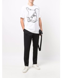 weißes und schwarzes bedrucktes T-Shirt mit einem Rundhalsausschnitt von Z Zegna