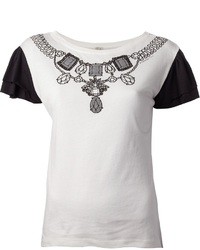 weißes und schwarzes bedrucktes T-Shirt mit einem Rundhalsausschnitt von Pinko