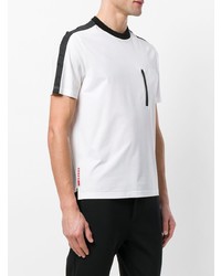 weißes und schwarzes bedrucktes T-Shirt mit einem Rundhalsausschnitt von Prada