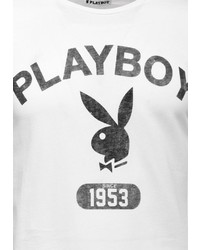 weißes und schwarzes bedrucktes T-Shirt mit einem Rundhalsausschnitt von Playboy