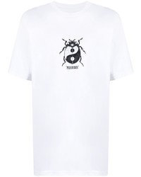 weißes und schwarzes bedrucktes T-Shirt mit einem Rundhalsausschnitt von Pleasures
