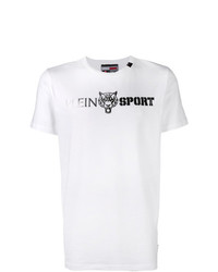 weißes und schwarzes bedrucktes T-Shirt mit einem Rundhalsausschnitt von Plein Sport