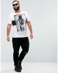 weißes und schwarzes bedrucktes T-Shirt mit einem Rundhalsausschnitt von Religion