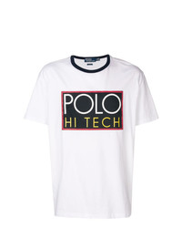 weißes und schwarzes bedrucktes T-Shirt mit einem Rundhalsausschnitt von Polo Ralph Lauren