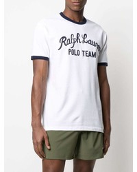 weißes und schwarzes bedrucktes T-Shirt mit einem Rundhalsausschnitt von Polo Ralph Lauren