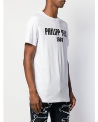 weißes und schwarzes bedrucktes T-Shirt mit einem Rundhalsausschnitt von Philipp Plein