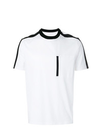 weißes und schwarzes bedrucktes T-Shirt mit einem Rundhalsausschnitt von Prada