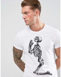 weißes und schwarzes bedrucktes T-Shirt mit einem Rundhalsausschnitt von Religion