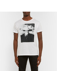 weißes und schwarzes bedrucktes T-Shirt mit einem Rundhalsausschnitt von Saint Laurent