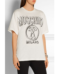 weißes und schwarzes bedrucktes T-Shirt mit einem Rundhalsausschnitt von Moschino