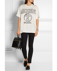 weißes und schwarzes bedrucktes T-Shirt mit einem Rundhalsausschnitt von Moschino