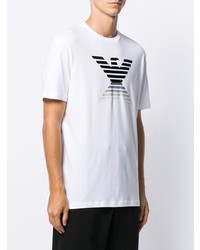 weißes und schwarzes bedrucktes T-Shirt mit einem Rundhalsausschnitt von Emporio Armani