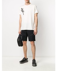 weißes und schwarzes bedrucktes T-Shirt mit einem Rundhalsausschnitt von Stone Island Shadow Project