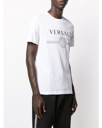 weißes und schwarzes bedrucktes T-Shirt mit einem Rundhalsausschnitt von Versace