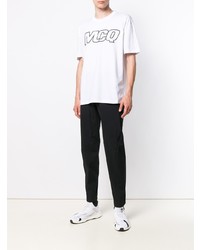 weißes und schwarzes bedrucktes T-Shirt mit einem Rundhalsausschnitt von McQ Alexander McQueen