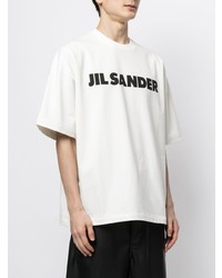 weißes und schwarzes bedrucktes T-Shirt mit einem Rundhalsausschnitt von Jil Sander