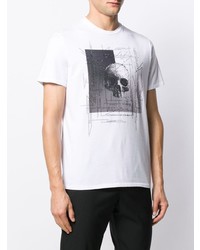 weißes und schwarzes bedrucktes T-Shirt mit einem Rundhalsausschnitt von Just Cavalli