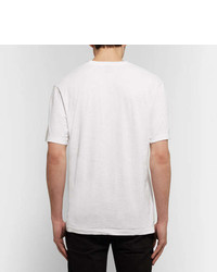 weißes und schwarzes bedrucktes T-Shirt mit einem Rundhalsausschnitt von Jean Shop