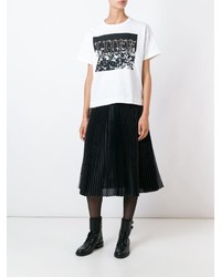 weißes und schwarzes bedrucktes T-Shirt mit einem Rundhalsausschnitt von Sacai