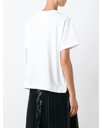 weißes und schwarzes bedrucktes T-Shirt mit einem Rundhalsausschnitt von Sacai