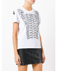 weißes und schwarzes bedrucktes T-Shirt mit einem Rundhalsausschnitt von Just Cavalli