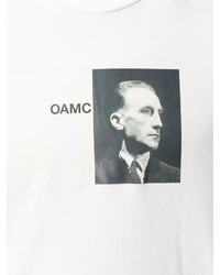 weißes und schwarzes bedrucktes T-Shirt mit einem Rundhalsausschnitt von Oamc