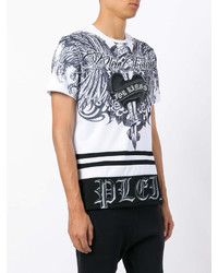 weißes und schwarzes bedrucktes T-Shirt mit einem Rundhalsausschnitt von Philipp Plein