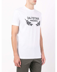 weißes und schwarzes bedrucktes T-Shirt mit einem Rundhalsausschnitt von DSQUARED2