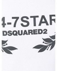 weißes und schwarzes bedrucktes T-Shirt mit einem Rundhalsausschnitt von DSQUARED2