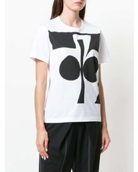 weißes und schwarzes bedrucktes T-Shirt mit einem Rundhalsausschnitt von Junya Watanabe