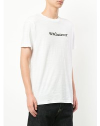 weißes und schwarzes bedrucktes T-Shirt mit einem Rundhalsausschnitt von Wood Wood