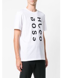 weißes und schwarzes bedrucktes T-Shirt mit einem Rundhalsausschnitt von BOSS HUGO BOSS