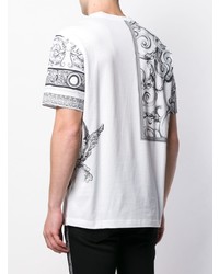 weißes und schwarzes bedrucktes T-Shirt mit einem Rundhalsausschnitt von Versace